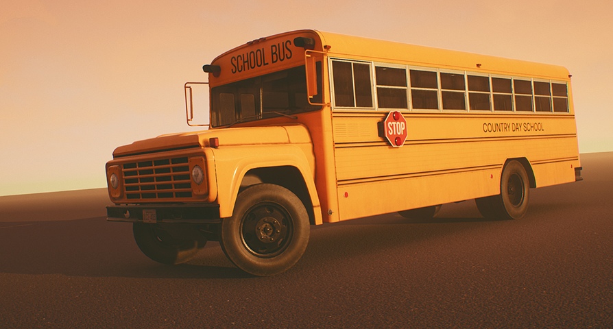 HQ Retro School Bus  unreal engine 4  asset download — 3D model download