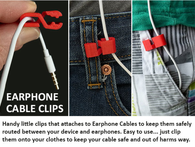 Earphone Cable Clip free 3d print model download — 3D model download