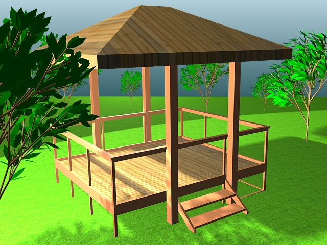 Garden gazebo and trees 3d model download — 3D model download