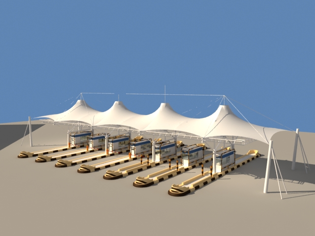 Toll collection area with tensile canopies 3d model download — 3D model download