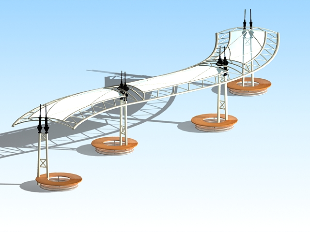 Street pergola with bench seats 3d model download — 3D model download