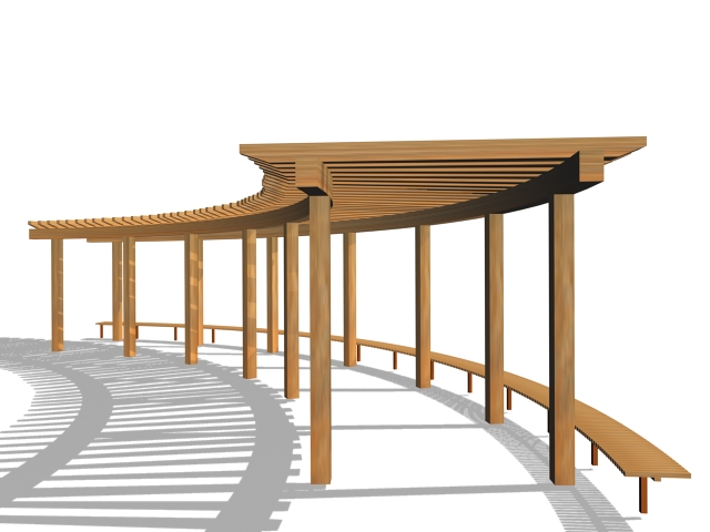 Wood pergola with bench 3d model download — 3D model download