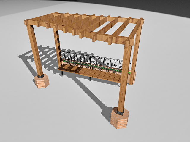 Garden pergola with bench 3d model download — 3D model download