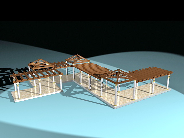 Chinese garden walkway pergola 3d model download — 3D model download
