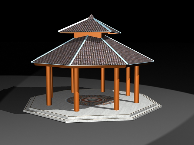 Octagon double roof gazebo 3d model download — 3D model download