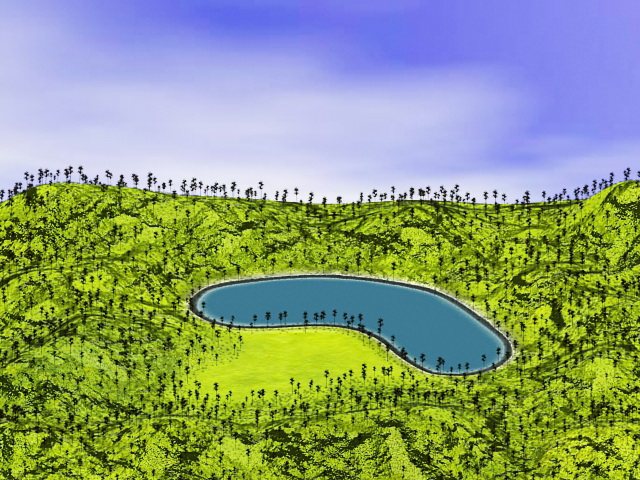 Lake and green hills 3d model download — 3D model download
