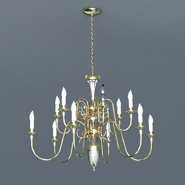Antique Brass 12 Candles Chandelier 3d model download — 3D model download