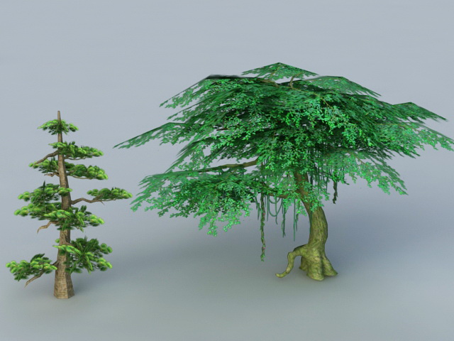 Cypress and Banyan Tree 3d model download — 3D model download