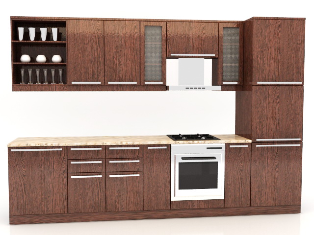 Straight Line Kitchen Design 3d model download — 3D model download