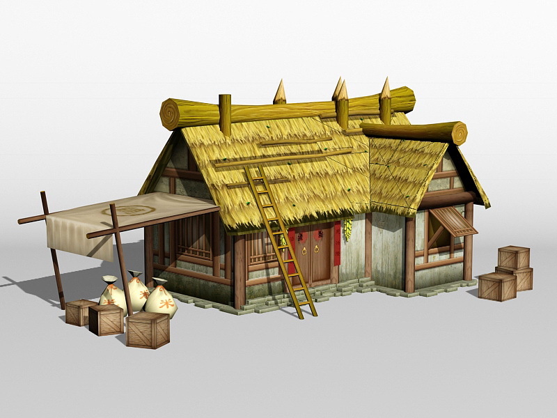 Ancient Chinese Thatched Farmhouse 3d model download — 3D model download
