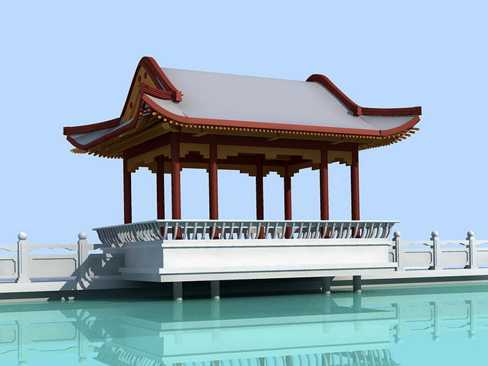 Chinese Architecture Waterside Pavilion 3d model download — 3D model download