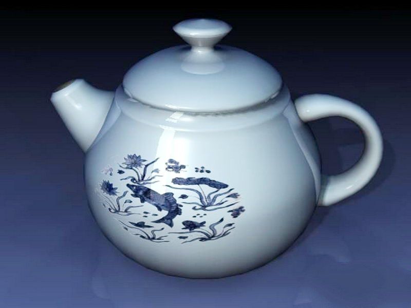 Blue and White Teapot 3d model download — 3D model download