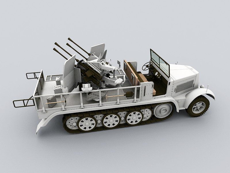 German Sd.Kfz. 7 Half-track Anti-aircraft Gun 3d model download — 3D model download