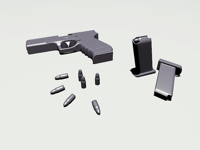 Glock 19 with Cartridges 3d model download — 3D model download