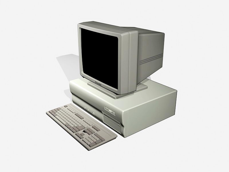Old Desktop Computer with Monitor 3d model download — 3D model download