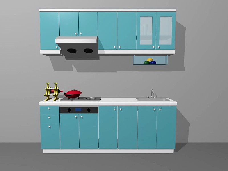 Small Apartment Kitchen Units Blue 3d model download — 3D model download
