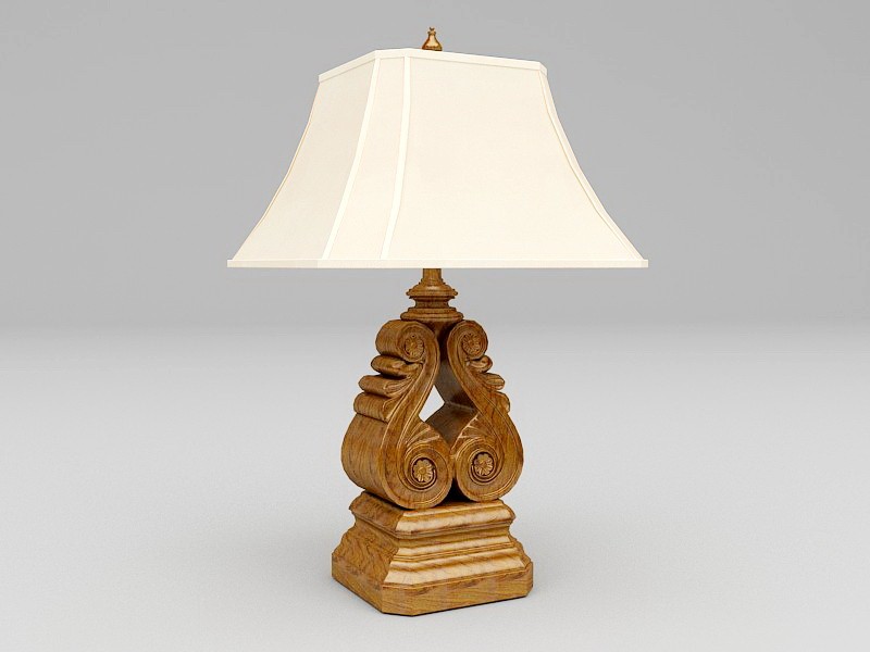 Vintage Wood Table Lamp 3d model download — 3D model download