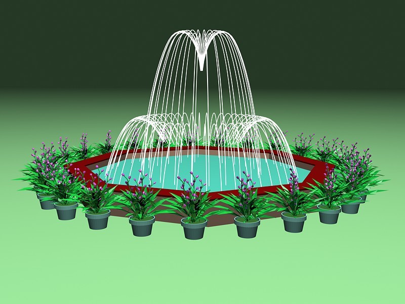 Patio Fountain with Potted Plant 3d model download — 3D model download