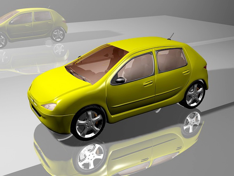 Yellow Peugeot Car Hatchback 3d model download — 3D model download