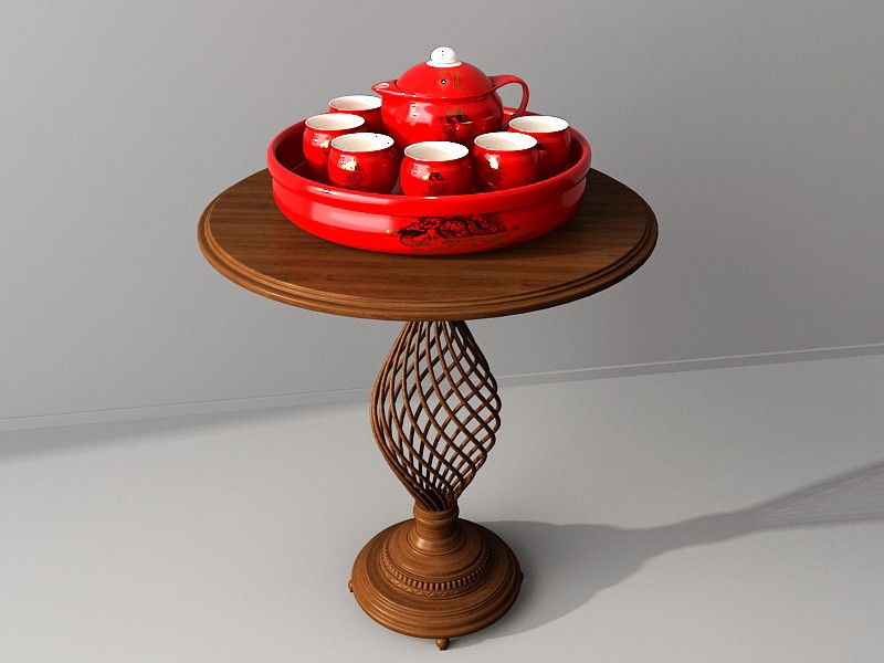 Traditional Chinese Red Porcelain Tea Set 3d model download — 3D model download