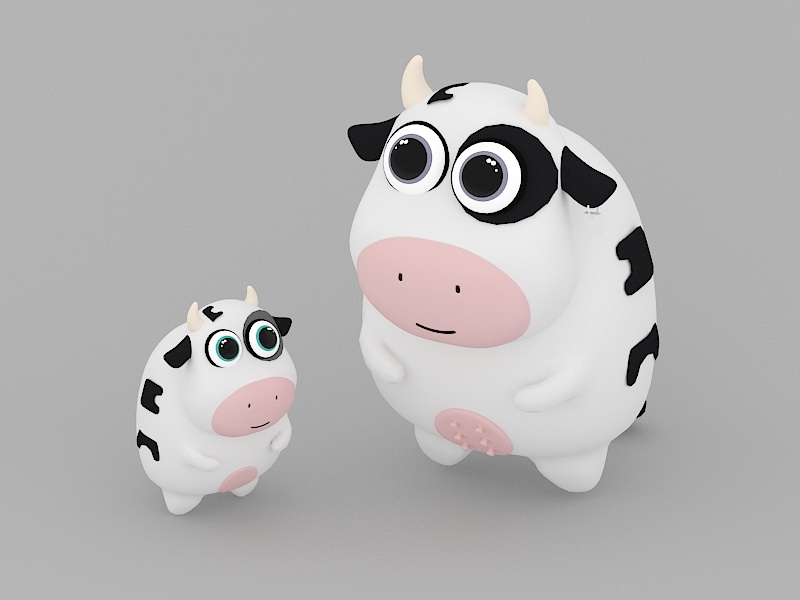 Cartoon Cow Mom and Baby 3d model download — 3D model download