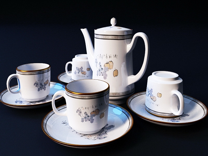 Vintage Bone China Tea Set 3d model download — 3D model download