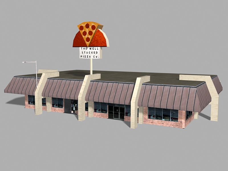 Retro Pizza Restaurant Exterior 3d model download — 3D model download