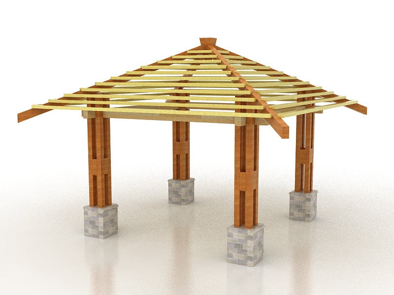 Outdoor Wood Pergola 3d model download — 3D model download