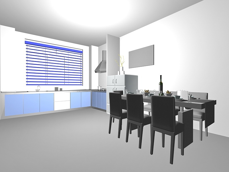 Small Apartment Kitchen with Dining Table 3d model download — 3D model download