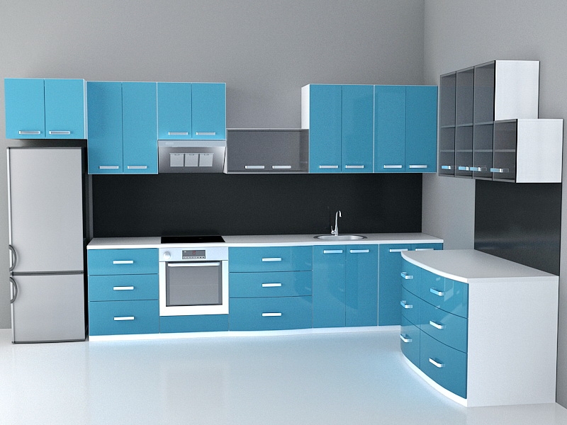 Blue Cabinet Kitchen Designs 3d model download — 3D model download