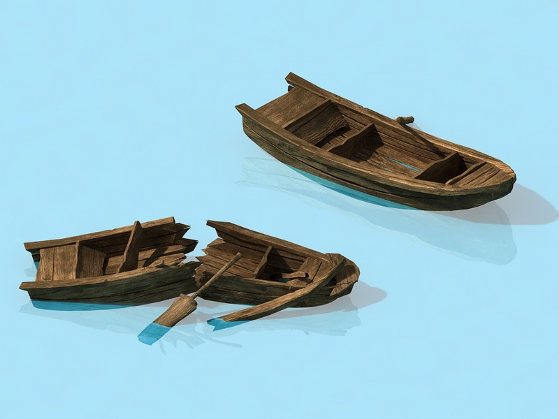 Old Broken Wooden Boats 3d model download — 3D model download