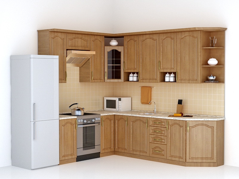 Small Corner Kitchen Design 3d model download — 3D model download