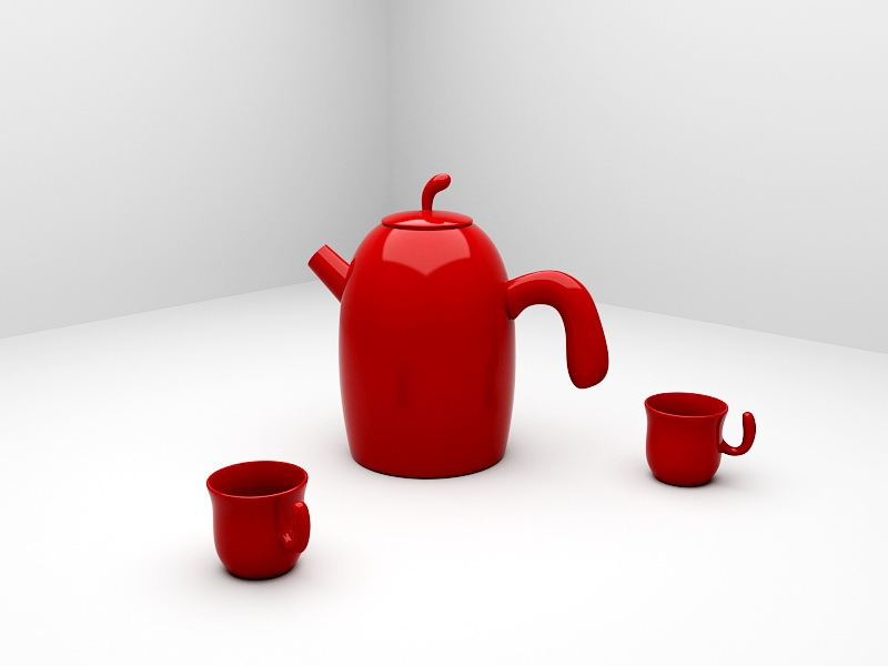 Red Ceramic Tea Set 3d model download — 3D model download