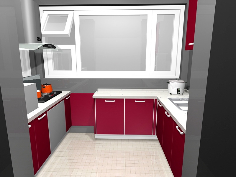 Small Red Kitchen Ideas 3d model download — 3D model download