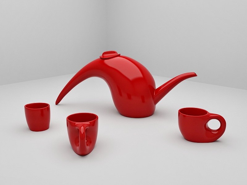Vintage Red Porcelain Coffee Tea Set 3d model download — 3D model download