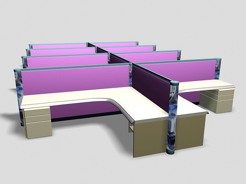 Purple Office Cubicles 3d model download — 3D model download