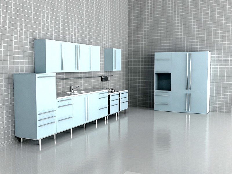 Light Blue Kitchen Design 3d model download — 3D model download