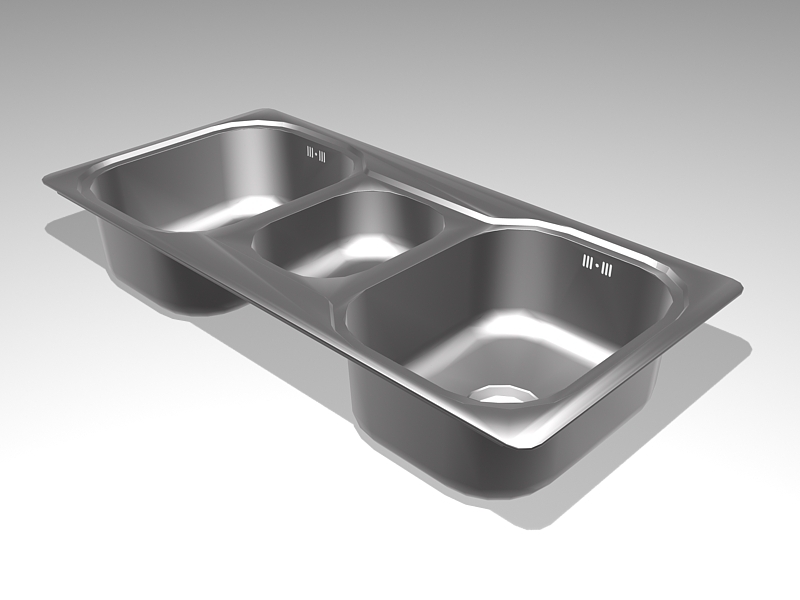 Three Bowl Kitchen Sink 3d model download — 3D model download