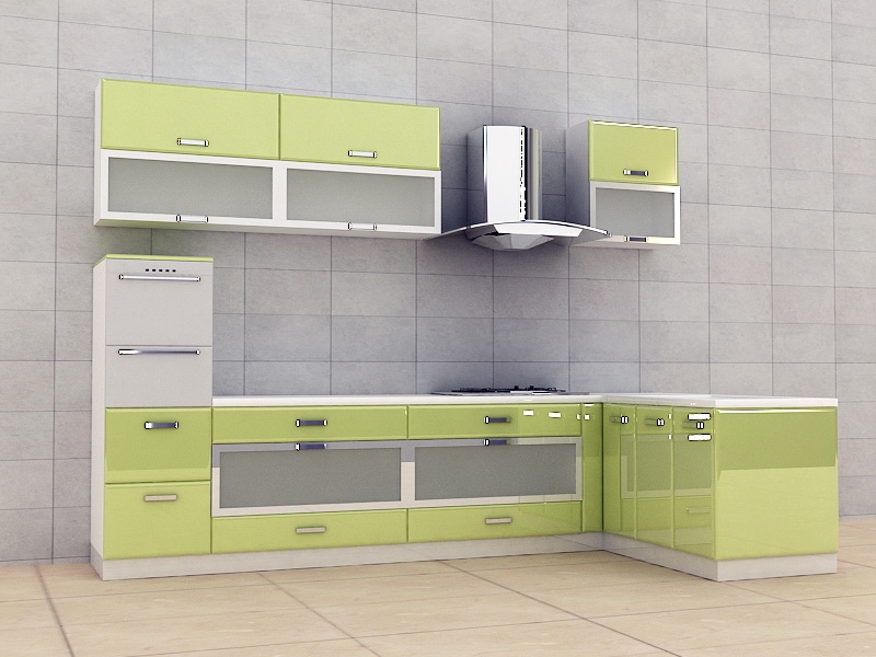 Lemon Green Kitchen Cabinet Design 3d model download — 3D model download