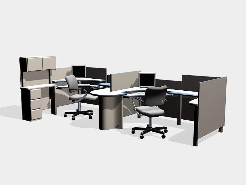 2 Person L Shape Office Cubicles 3d model download — 3D model download