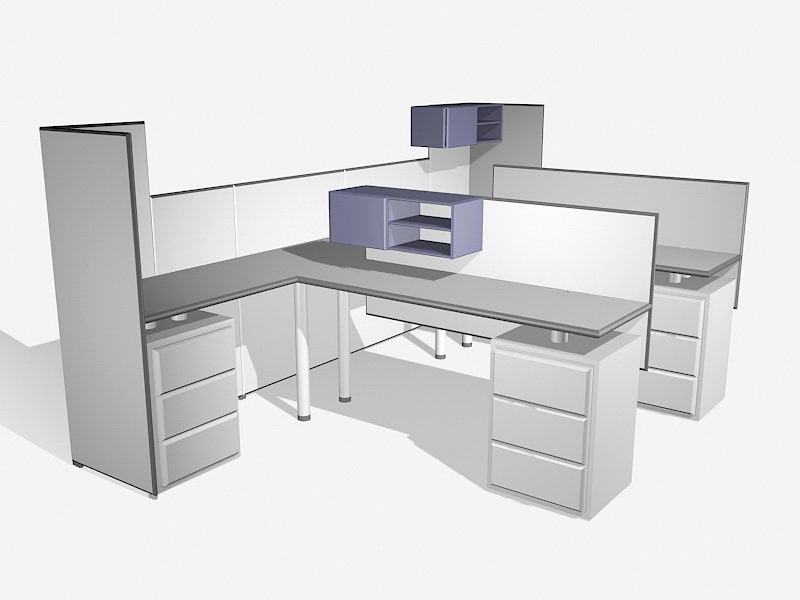 2 Person Cubicle Desk with Drawers 3d model download — 3D model download