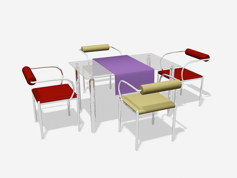 5 Piece Glass Dining Table Set 3d model download — 3D model download