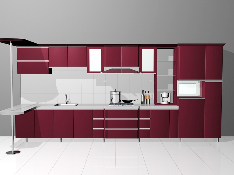 Red Kitchen Cabinet Ideas 3d model download — 3D model download
