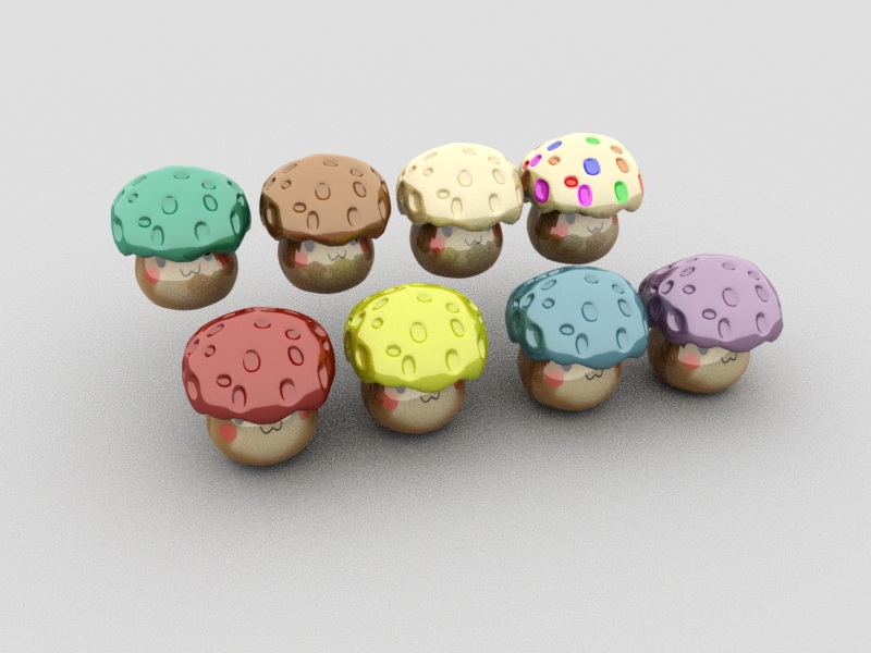 Colorful Cartoon Mushrooms 3d model download — 3D model download