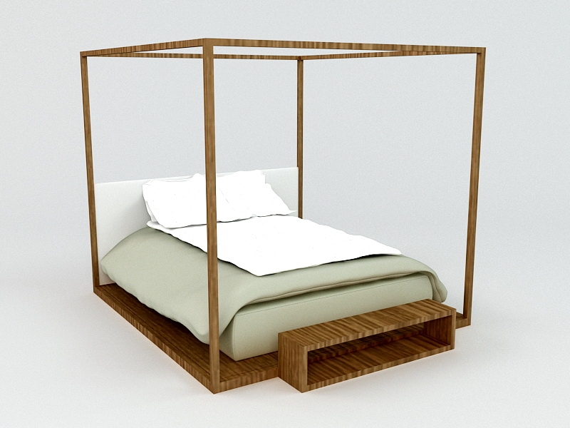 Wood Canopy Bed 3d model download — 3D model download