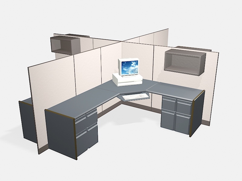 Four Person Office Cubicle 3d model download — 3D model download