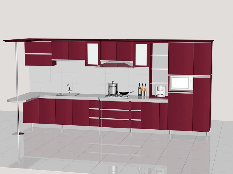 Rustic Red Kitchen Cabinets 3d model download — 3D model download