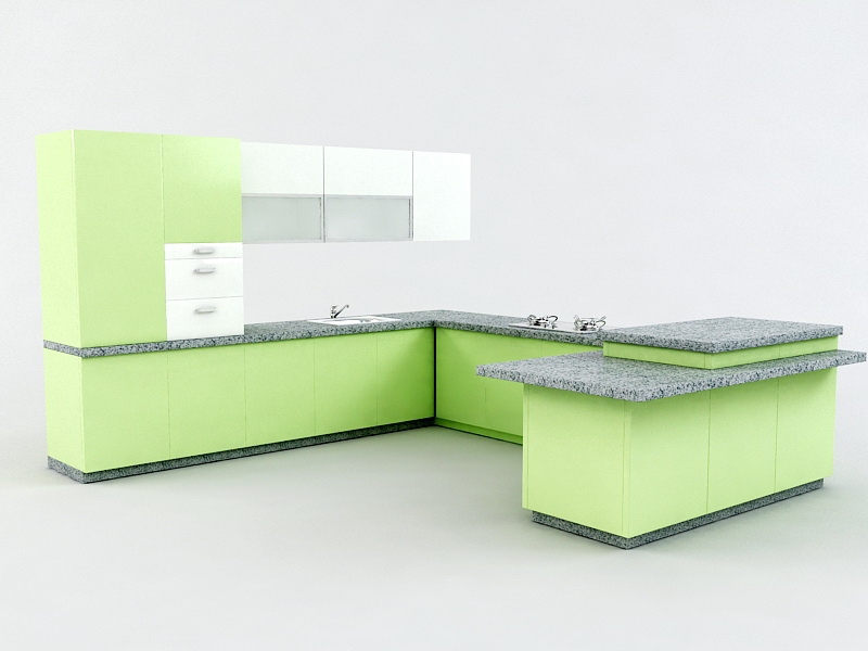 Green Kitchen Cabinets 3d model download — 3D model download