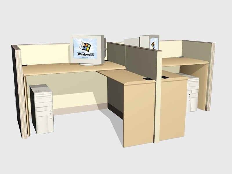 2 Person Office Desk System 3d model download — 3D model download