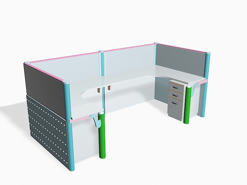 Light Blue Office Desk Cubicle 3d model download — 3D model download